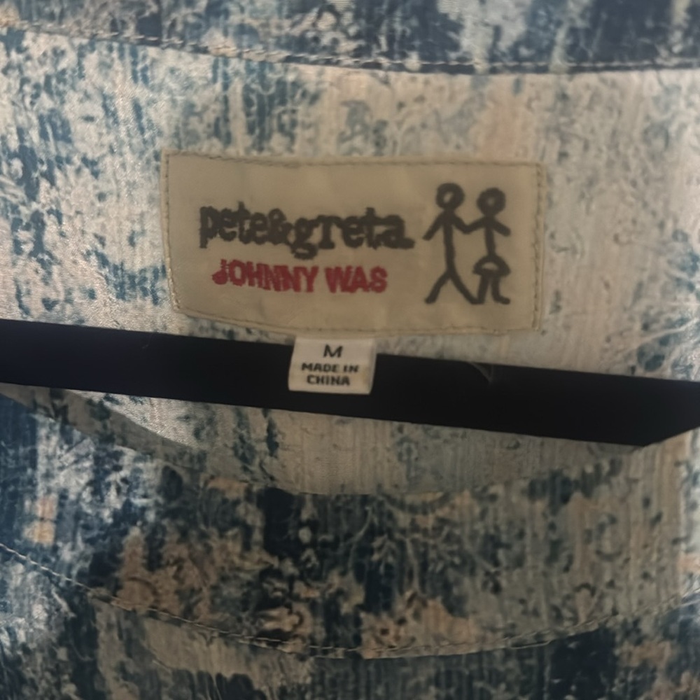 Johnny Was Pete & Greta Silk Blouse Blue Cream Abstract Print Top M - Picture 4 of 8
